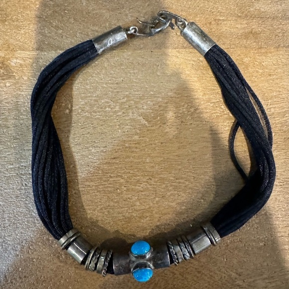 Turquoise Sterling Silver Native American Signed Necklace - Picture 2 of 9